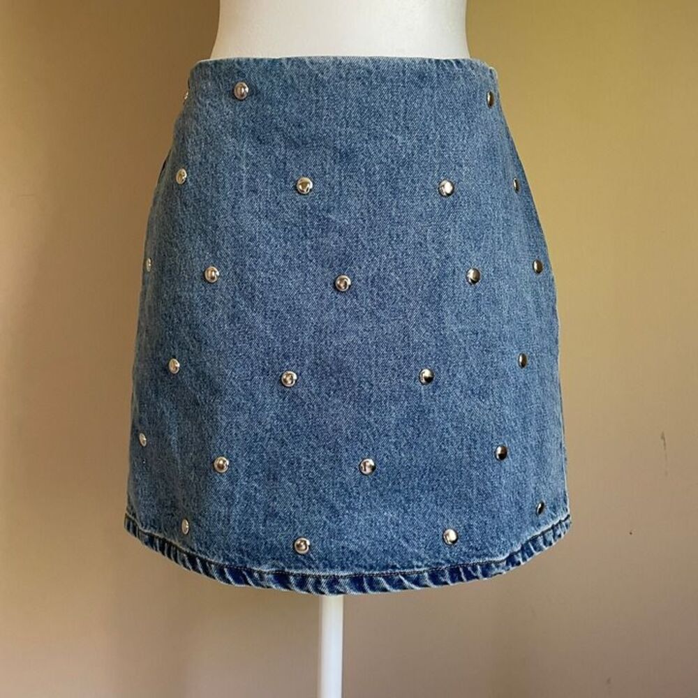 FutureCollective Womens Studded Denim Blue Jean Miniskirt Sze 0 Cotton Glam Rock